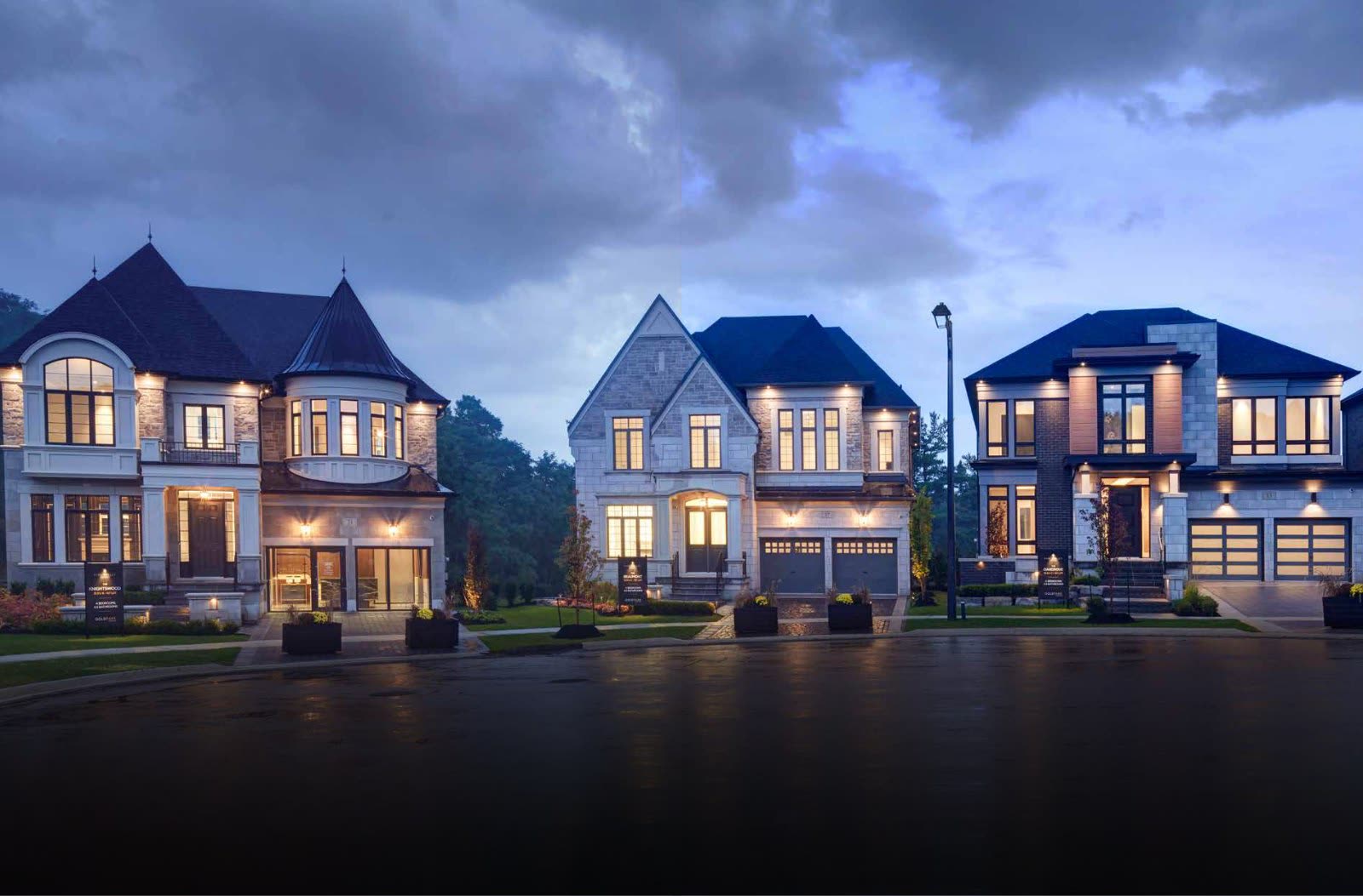 Detached homes at dusk in a new GTA community we represent